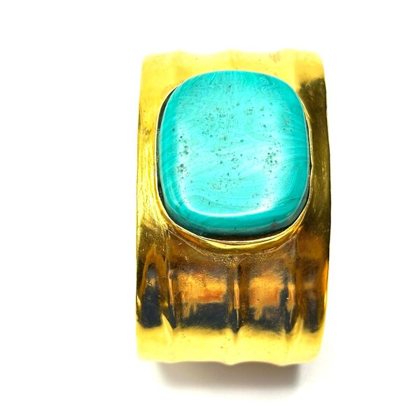 CHANEL! Vintage French Chanel Cuff with Turquoise Resin Swirl Cabochon — NWT - Picture 11 of 13